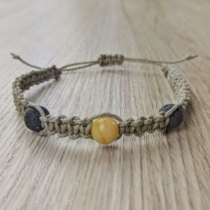 Yellow Jade 8mm Lava Bead Handmade Hemp Bracelet